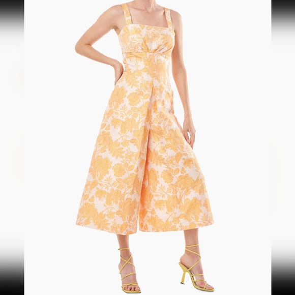 Kay Unger Ingrid Mango Jacquard Empire Waist Wide Leg Jumpsuit - Picture 4 of 16